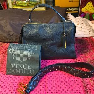 Vince Camuto pebbled black leather satchel